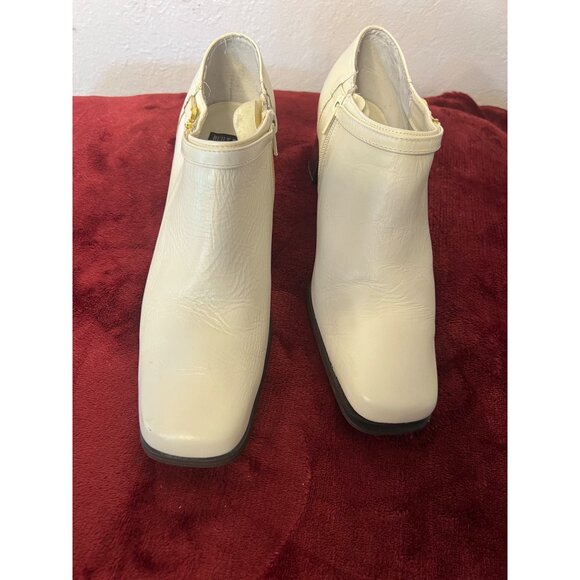 AJ Valenci Women White Leather Ankle Boot Size 8.5W flaw Comfortable Chunky Heel - Picture 6 of 16